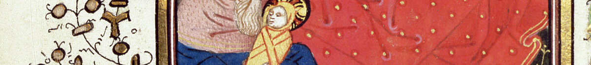 写本69 f. 48r、イエスの誕生、「ジャック・ド・ブザンソンの画家」の時祷書より (French School), Detail: Josef mit Christuskind