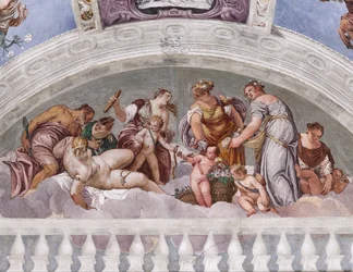 冬と春の寓意（ヴァルカンとヴィーナス）、南壁、オリンポスのホール、クロシエラの部屋への扉の上のルネット