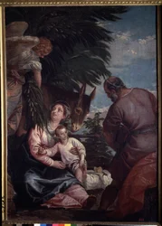 エジプトへのフライトでお休みください。 パオロ ヴェロネーゼ (1528-1588) の絵画。 キャンバスに油彩