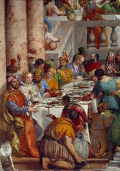 カナの婚礼、詳細。王子たちの食事。パオロ・ヴェロネーゼ（1528-1588）によるフレスコ画 Ec.Fri.