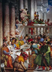 カナの婚礼、細部：君主たちの食事。パオロ・ヴェロネーゼ（1528-1588）によるフレスコ画、Ec. Fri.