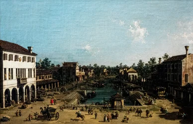 カナーレ・デッレ・バルケとメストレの眺め、1755-1760年頃（油彩・カンヴァス）