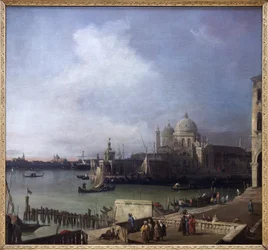 ヴェネツィアの眺め、ジョヴァンニ・アントニオ・カナル (1697-1768) の油絵、大運河とサンタ・マリア・デッラ・サルーテ大聖堂の眺め。 写真、KIM Youngtae、グルノーブル、グルノーブル美術館。