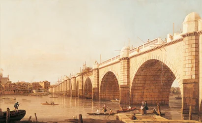 建設中のウェストミンスター橋、カナレット (1697-1768) として知られるジョヴァンニ アントニオ運河作、キャンバスに油彩