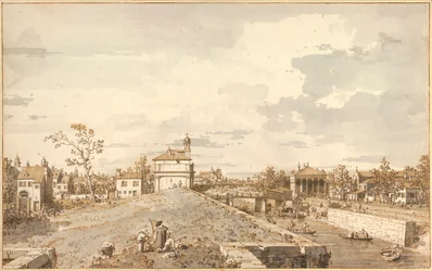 "Vue de Porta Portello avec le Brenta canal, Padoue" (パドヴァのブレンタ運河のあるポルタポルテッロ) Dessin a la plume d