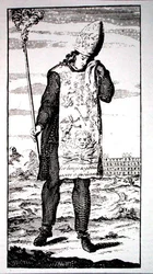 異端審問で死刑を宣告された魔術師、1736年ロンドンの「A Complete History of the Inquisition」の挿絵のコピー、19世紀後半に出版された「History of Magic」で使用された（エングレーヴィング）。