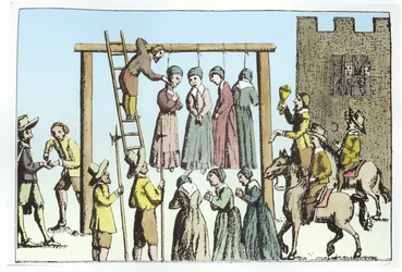 イギリスでの魔女の処刑（彫刻）（後に着色）