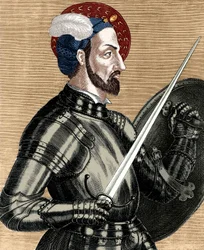 ブルボン家のシャルル（1490-1527）、フランス軍の最高司令官、エングレーヴィング・コロライズド・ドキュメント（Colourized document）。