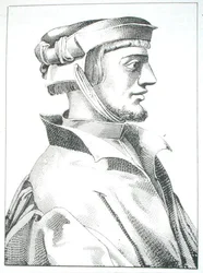 Agrippa von Nettesheim (1486-1535) J Scheible著「Das Kloster」第2巻（Stuttgart 1845年）の挿絵のコピー、19世紀後半に出版された「History of Magic」で使用された（彫刻