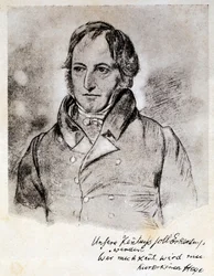 ゲオルク・ヴィルヘルム・フリードリヒ・ヘーゲル（1770-1831）の肖像。G.ヘンゼルのデッサンに基づくエングレーヴィング。