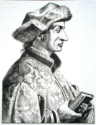 Sebastien Brant (c.1485-1521)の肖像、J Scheible著「Das Kloster」第1巻（1845年、シュトゥットガルト）より、19世紀後半に出版された「History of Magic」に掲載された図版（リトグラフ）。