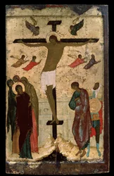 「磔刑」ロシアのイコン。 Dionysius (Dionisy または Dionisius the Wise) による木の絵 (c.1450-c.1508) 1500 State Tretyakov Gallery、Moscow