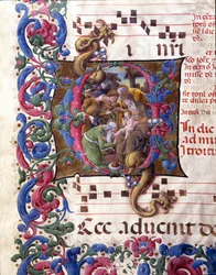 マギの崇拝」を表現したデコール・レットライン リベラル・ダ・ヴェローナ（1445-1529）による、シエナ大聖堂の聖歌隊席（Cod.24/9. c.67v）のミニチュア。15世紀 イタリア、シエナの大聖堂（ドゥオモ