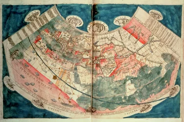 プトレマイオスの記述に基づく世界地図（水彩）
