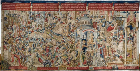 トロイア戦争：トロイの破壊、1470年頃（タペストリー）