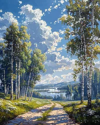 大きな秋の風景の木 油絵 印象派の絵画