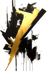 金の黒い絵、現代アート、大きなキャンバス、オンデマンド・プリント