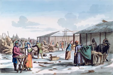 1821年冬のロシアの肉市場