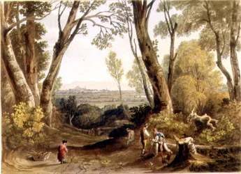 Theodore H. A. Fielding (1781-1851)が彫刻したヘレフォードのダイネドー・ヒルからの風景は、「Picturesque Views of the River Wye」に掲載されています。