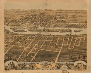 1869年、イリノイ州ケーン郡バタヴィアの鳥瞰図。LOC 73693342