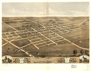 1869年、イリノイ州ブラウン郡マウント・スターリングの鳥瞰図。LOC 73693365