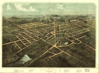 1866年、ミシガン州ヒルズデール市の鳥瞰図。LOC 73693429