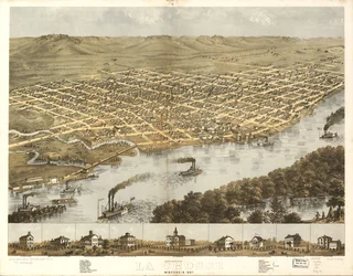 1867年、ウィスコンシン州ラクロス市の鳥瞰図。LOC 73694545
