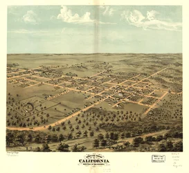 1869年、ミズーリ州モニトー、カリフォルニアの鳥瞰図。LOC 73693471