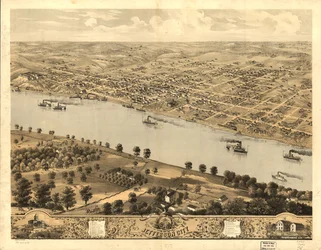 1869年、ミズーリ州の州都ジェファーソン・シティの鳥瞰図。LOC 73693479