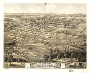 1869年、ミズーリ州リビングストン郡チリコテ市の鳥瞰図。LOC 73693472