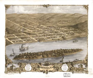 1869年、ミズーリ州ガスコネード郡ハーマン市の鳥瞰図。LOC 73693476