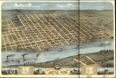 1871 年にアーカンソー州の州都であったリトルロック市の鳥瞰図。