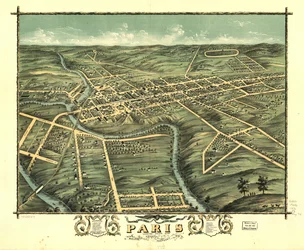 1870年、ケンタッキー州バーボン郡パリス市の鳥瞰図。LOC 73693417