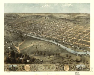 1868年、インディアナ州マイアミ郡ペルーの鳥瞰図。LOC 73693386