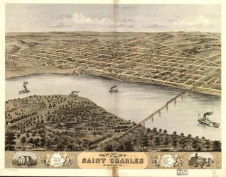 1869年、ミズーリ州セント・チャールズ、セント・チャールズ市の鳥瞰図。LOC 73693488