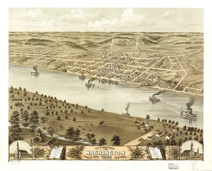 1869年、ミズーリ州フランクリン郡ワシントン市の鳥瞰図。LOC 73693493