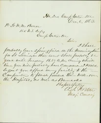 1863年12月6日、イリノイ州キャンプ・イエーツの司令部少佐A.S.ノートンからイリノイ州キャンプ・ゲーツの米国第16歩兵隊W.M.ブリース一等兵への手紙（署名入り
