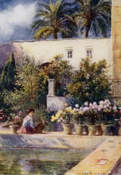 セビーリャ、アルカサルの庭園（カラーリトグラフ