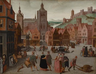 ベルゲン・オプ・ズームの市場、おそらく1590年と1597年（油彩・パネル）