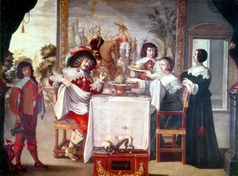 ルイ13世の時代、1610年から1643年のこの時期の食事の時間（油彩・キャンバス