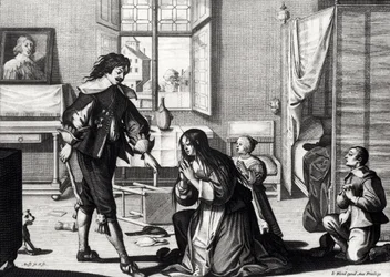 ルブロンドによって刻まれた、彼の妻を打つ夫