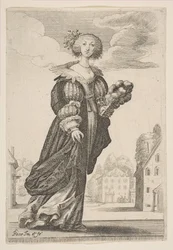 ファンを持つ女性、1629年。