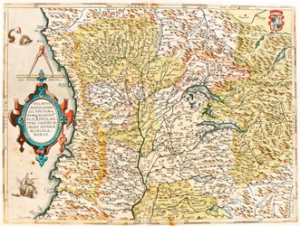 Ducatus Mediolanensis, Finitimarumq Regionu Descriptio Auctore Iooanne Georgio Septala Mediolanense Abraham Ortelius（Oertel, Ortell or Ortel）の「Theatrum Orbis Terrarum」からミラノ公爵の地理地図。