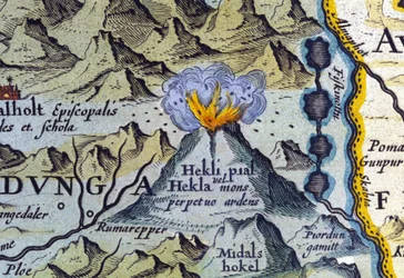 アイスランドのヘクラ火山。アブラハム・オルテリウスのアトラス、アムステルダム1588年。