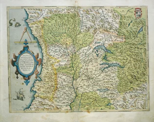 アブラハム・オルテリウスの『Theatrum Orbis Terrarum』からのイタリア・ミラノ公国の地図。