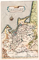 Thietmarsiae, Holsaticae regionis parties typus Abraham Ortelius（Oertel, Ortell or Ortel）の "Theatrum Orbis Terrarum "から引用したDantzig（ダンツィッヒ、グダニスク）の都市を含むポーランド北部の領土の地理的地図。