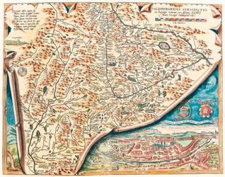 Urbis Salisburgensis genuina descriptio Abraham Ortelius (Oertel, Ortell or Ortel)の "Theatrum Orbis Terrarum "からのオーストリアのSalsburgの領土の地理地図です。