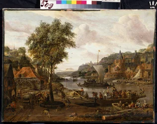 セーリング ボート。 Abraham Storck (1635-1710) の絵画。 キャンバスに油彩、48 x 69 cm、17 世紀後半から 18 世紀初頭。 フラマン派、バロック美術。 エルミタージュ美術館、サンクトペテルブルク。