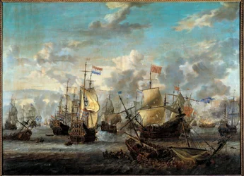 第二次アングロ・ネアランド戦争：「1666年6月11日から14日までの4日間の戦い」 オランダ艦隊に対抗してイギリスに対抗した。アブラハム・ストルク（1635-1710）の絵（ec.hol.） 17世紀 パリ、海洋博物館