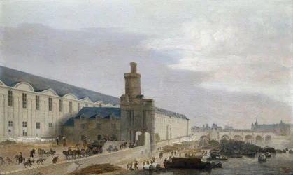 ルーブル美術館の大ギャラリーとヌーヴ門とトゥール・ド・ボワ、1640年頃、木に油彩